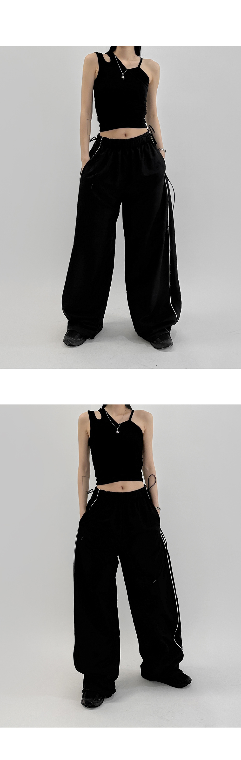 suspenders skirt/pants charcoal color image-S1L5