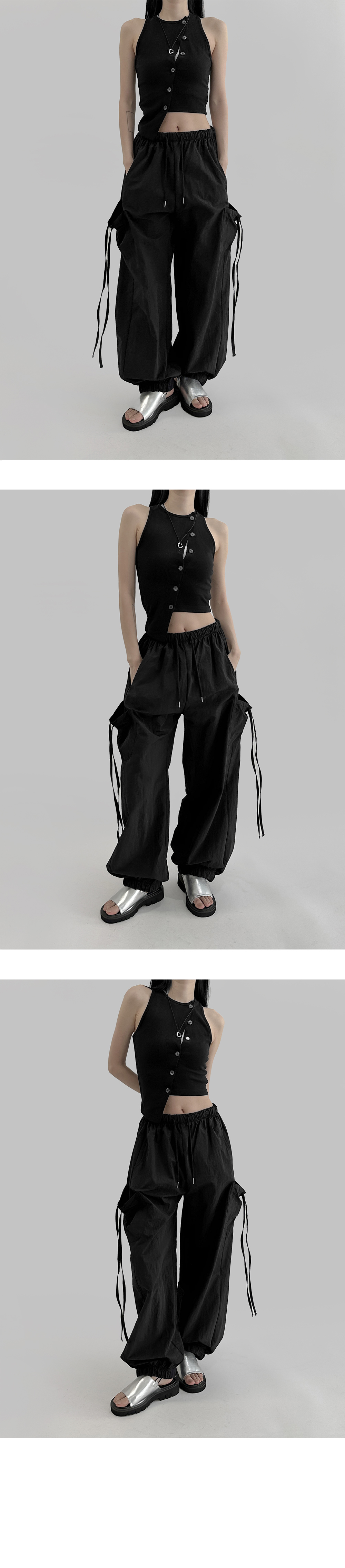 suspenders skirt/pants charcoal color image-S2L1