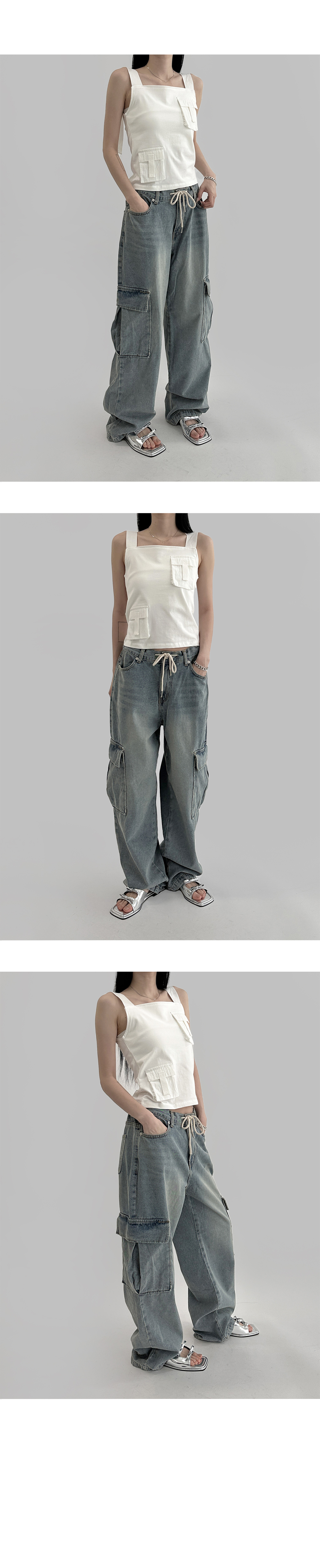 suspenders skirt/pants khaki color image-S1L5