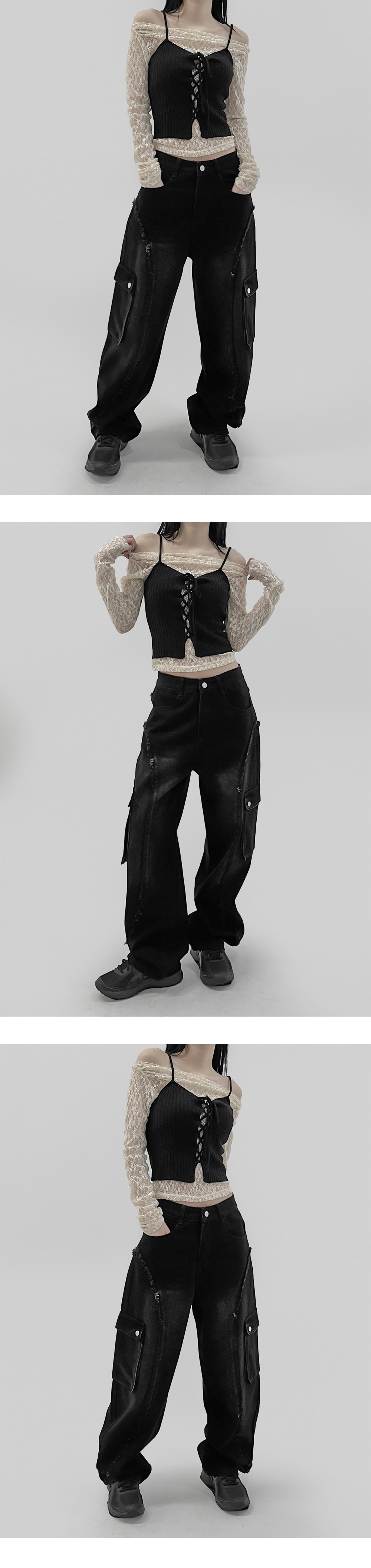 suspenders skirt/pants charcoal color image-S1L14