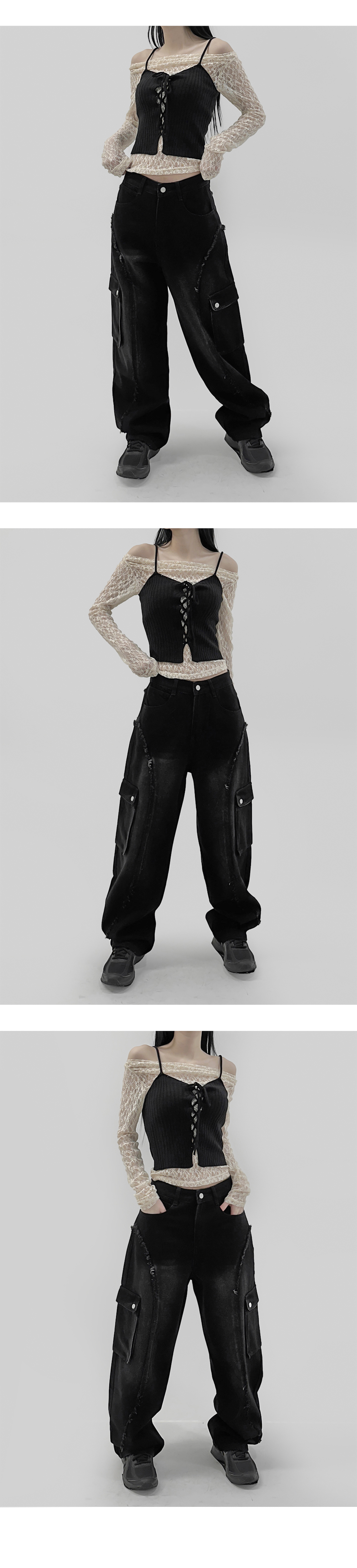 suspenders skirt/pants charcoal color image-S1L15