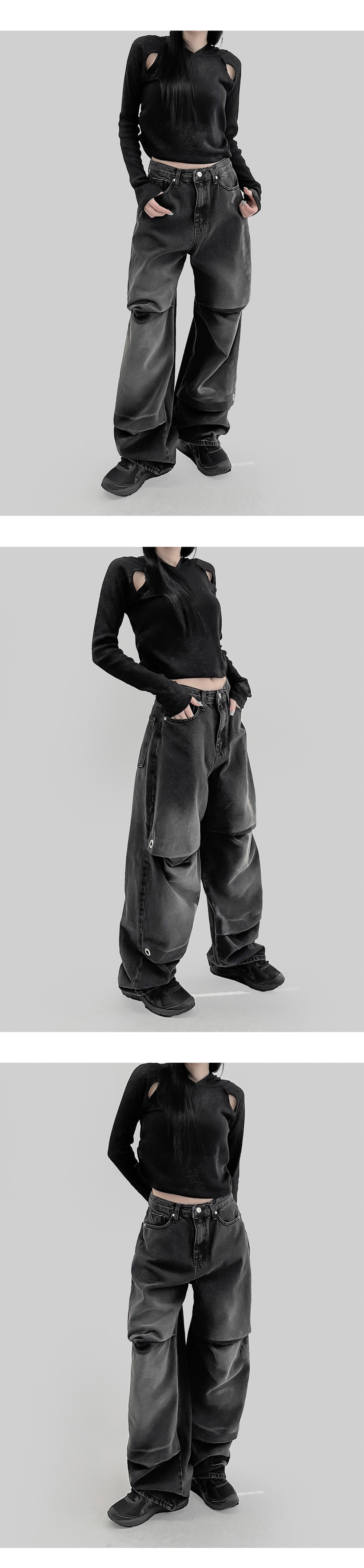 suspenders skirt/pants charcoal color image-S1L4