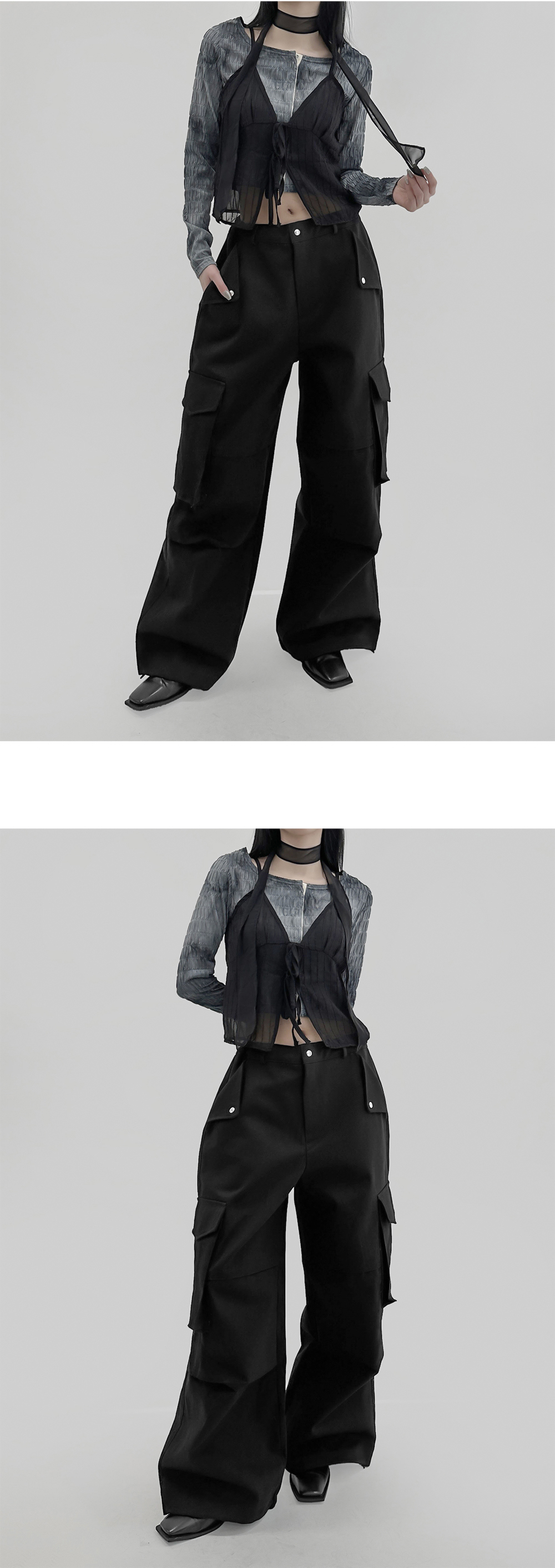 suspenders skirt/pants charcoal color image-S1L3
